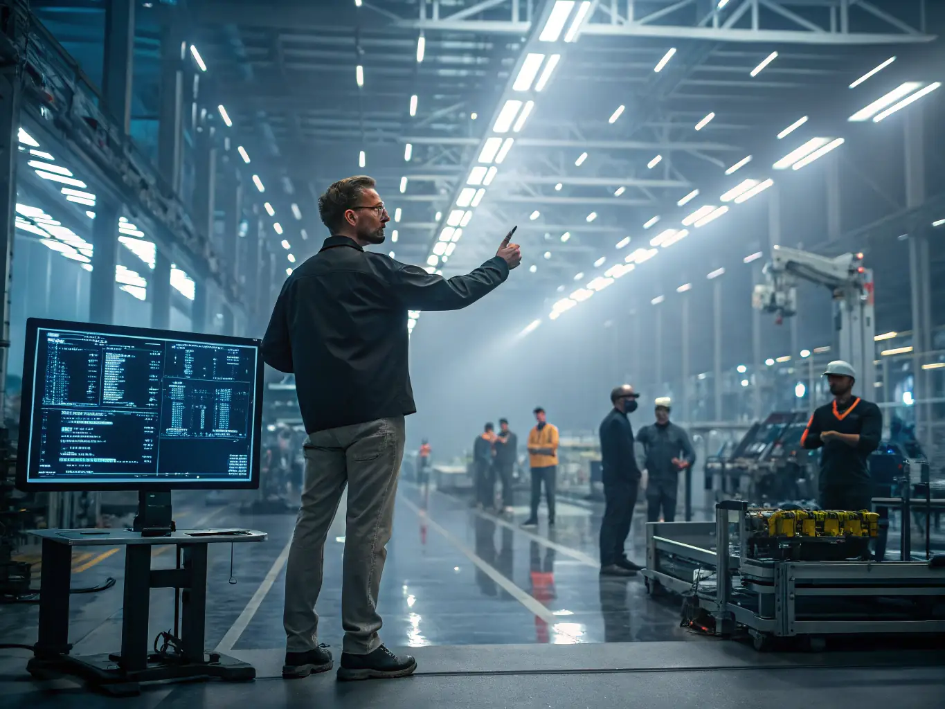 A project manager overseeing the integration of IT systems, ensuring smooth implementation and minimal disruption. The image should convey organization, leadership, and attention to detail.